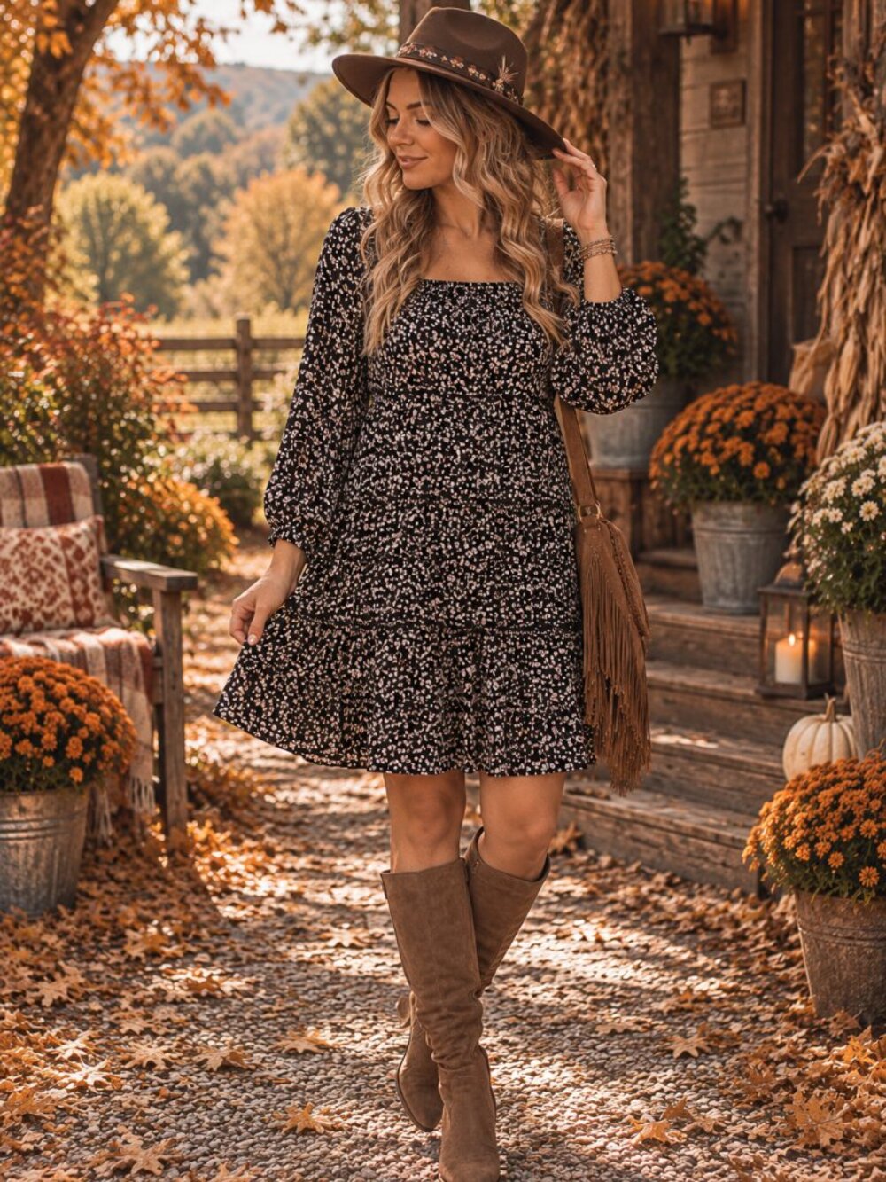 Knox Rose Black & White Floral Boho Mini Dress